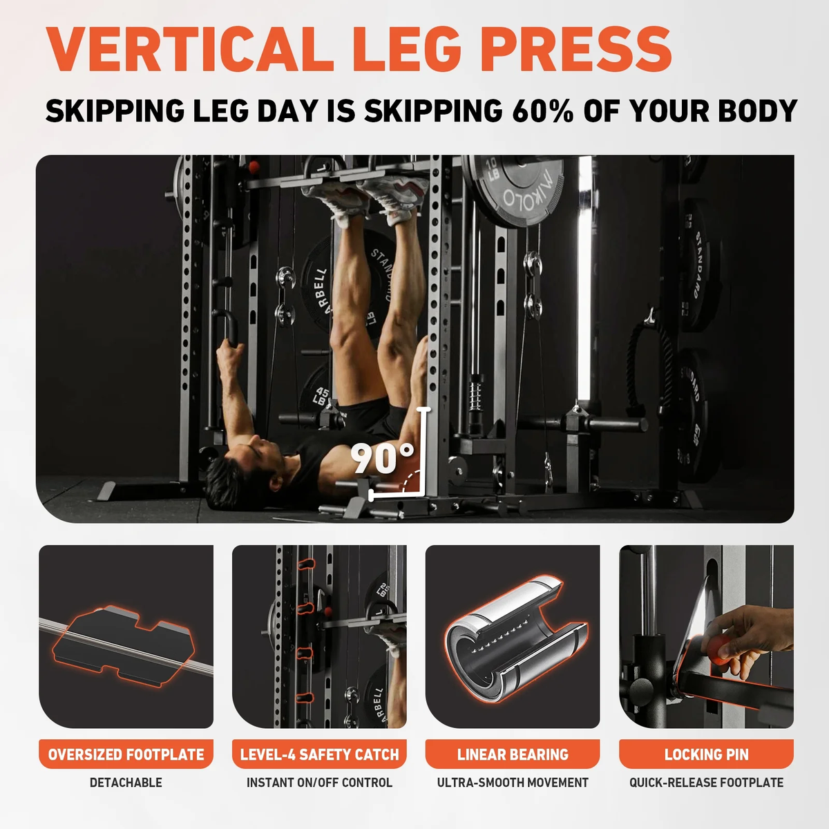 Smith Machine, All-In-One Power Rack Cage with Vertical Leg Press, 2000LBS Power Cage Squat Rack with Smith Bar, Dual Pulley Cable Crossover System for Home Gym