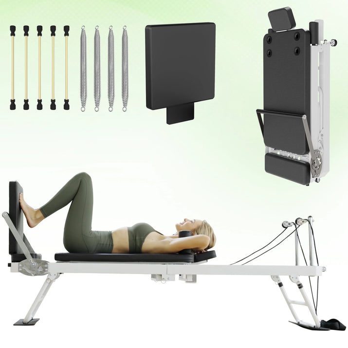 Foldable Pilates Equipment for Home Workouts,Balanced Body Pilates Reformer Machine for Home and Gym, Pilates Exercise Equipment with Jump Board, Additional 4 Springs