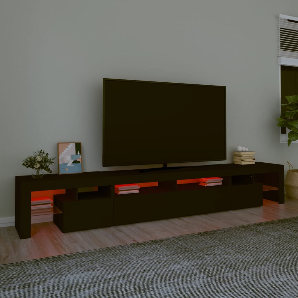 NNEVL TV Cabinet with LED Lights Black 260x36.5x40 cm-4
