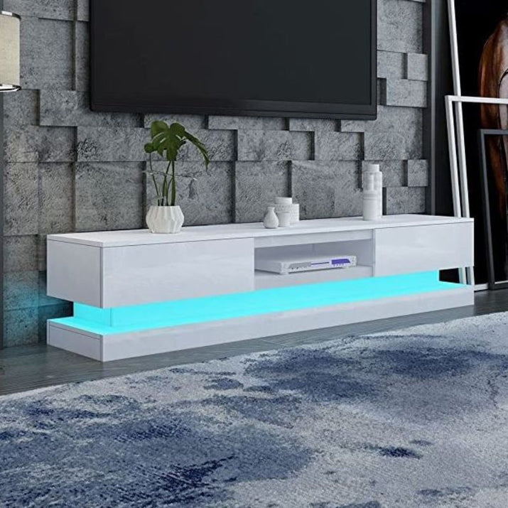 NNEDSZ Modern High Gloss LED RGB TV Entertainment Unit with Storage 220cm - White-0