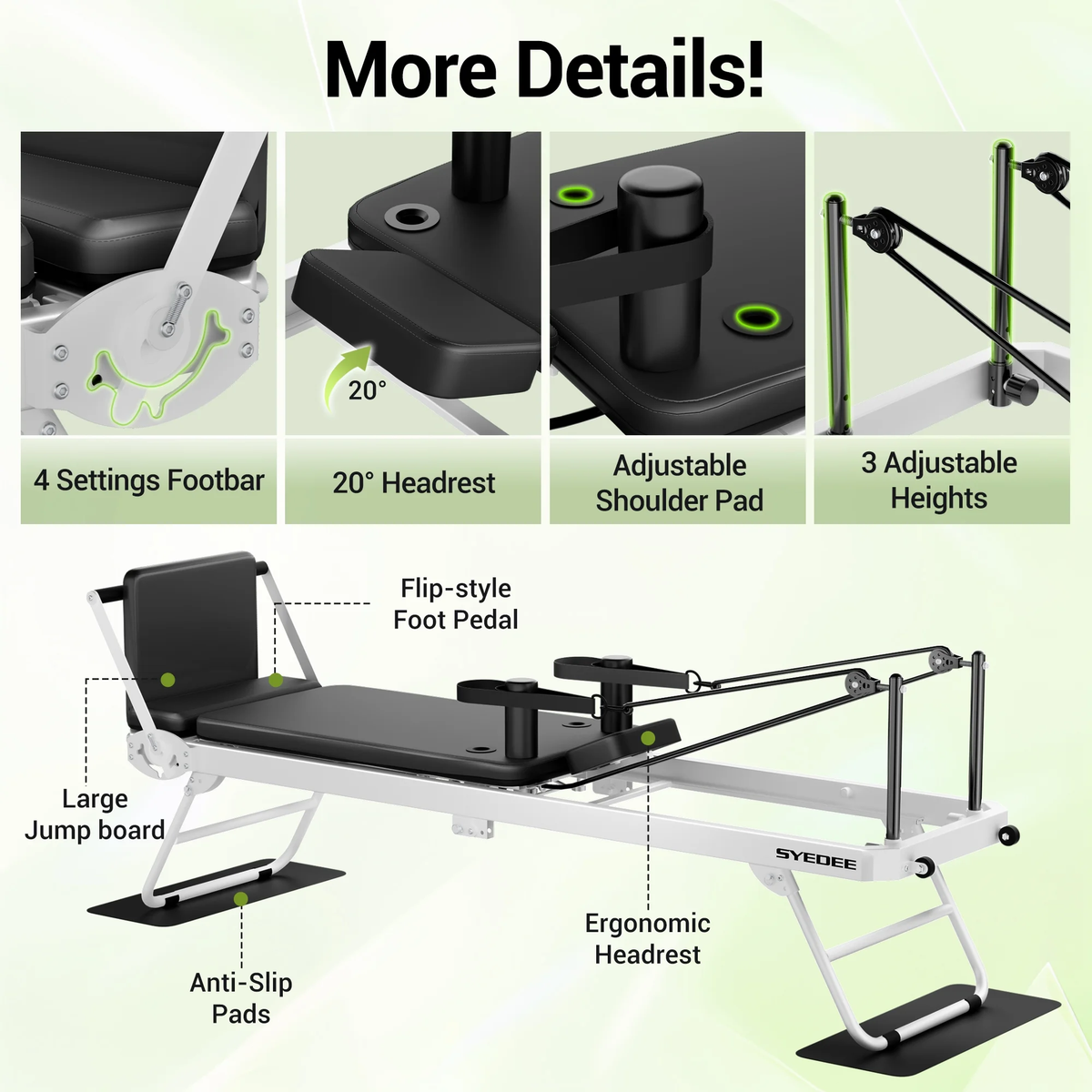 Foldable Pilates Equipment for Home Workouts,Balanced Body Pilates Reformer Machine for Home and Gym, Pilates Exercise Equipment with Jump Board, Additional 4 Springs