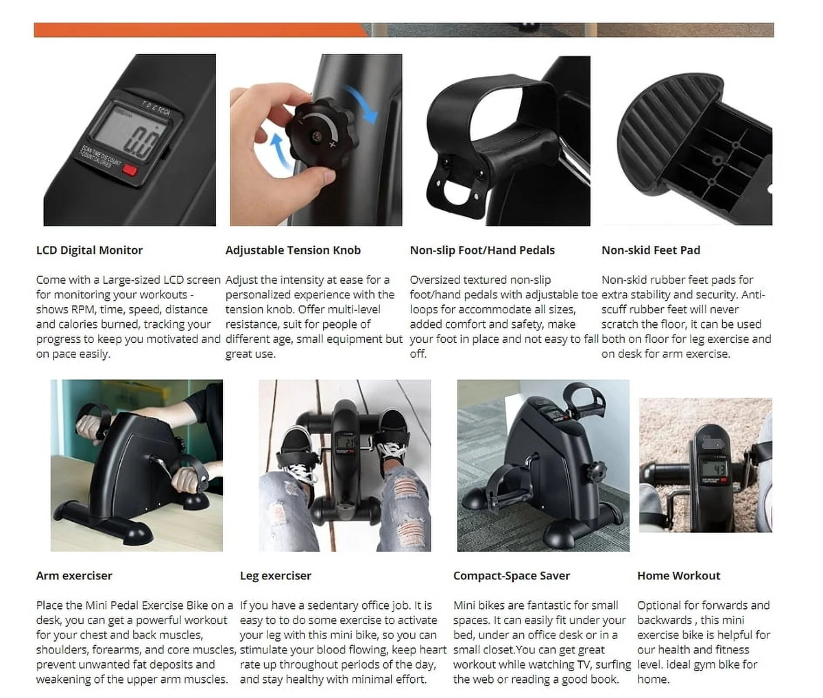 Multi-Function Mini Digital under Desk Bike Stepper Foot Pedal Exerciser,Pedal Exerciser for Senior