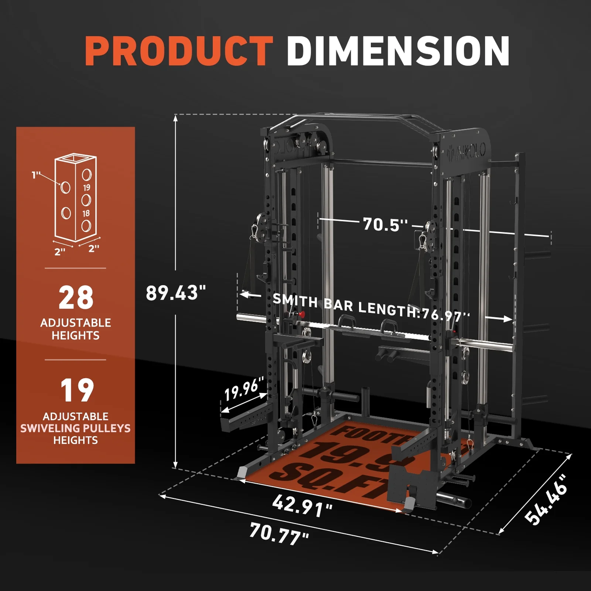 Smith Machine, All-In-One Power Rack Cage with Vertical Leg Press, 2000LBS Power Cage Squat Rack with Smith Bar, Dual Pulley Cable Crossover System for Home Gym